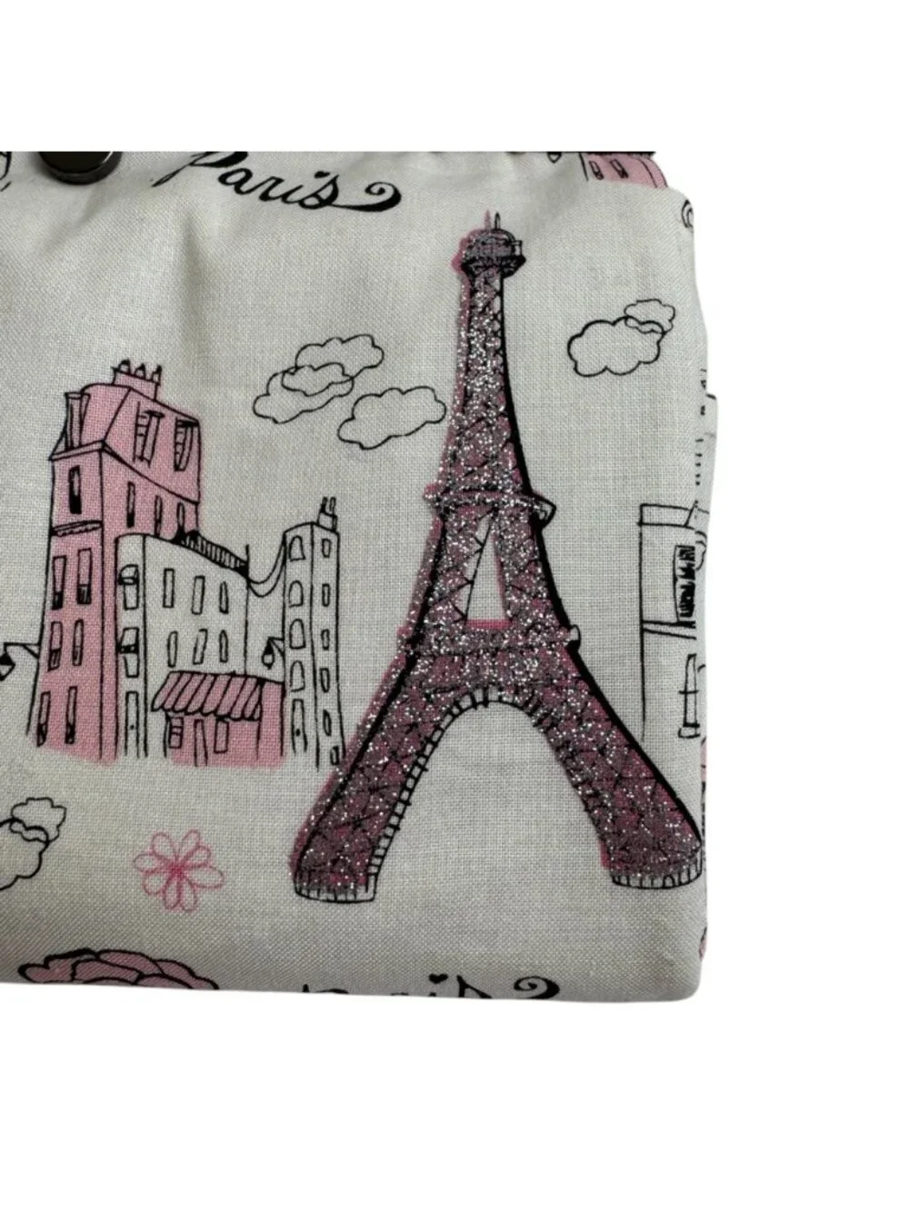 Handmade Clutch Small Shoulder Bag Purse Paris White Pink Glitter Fun Girly